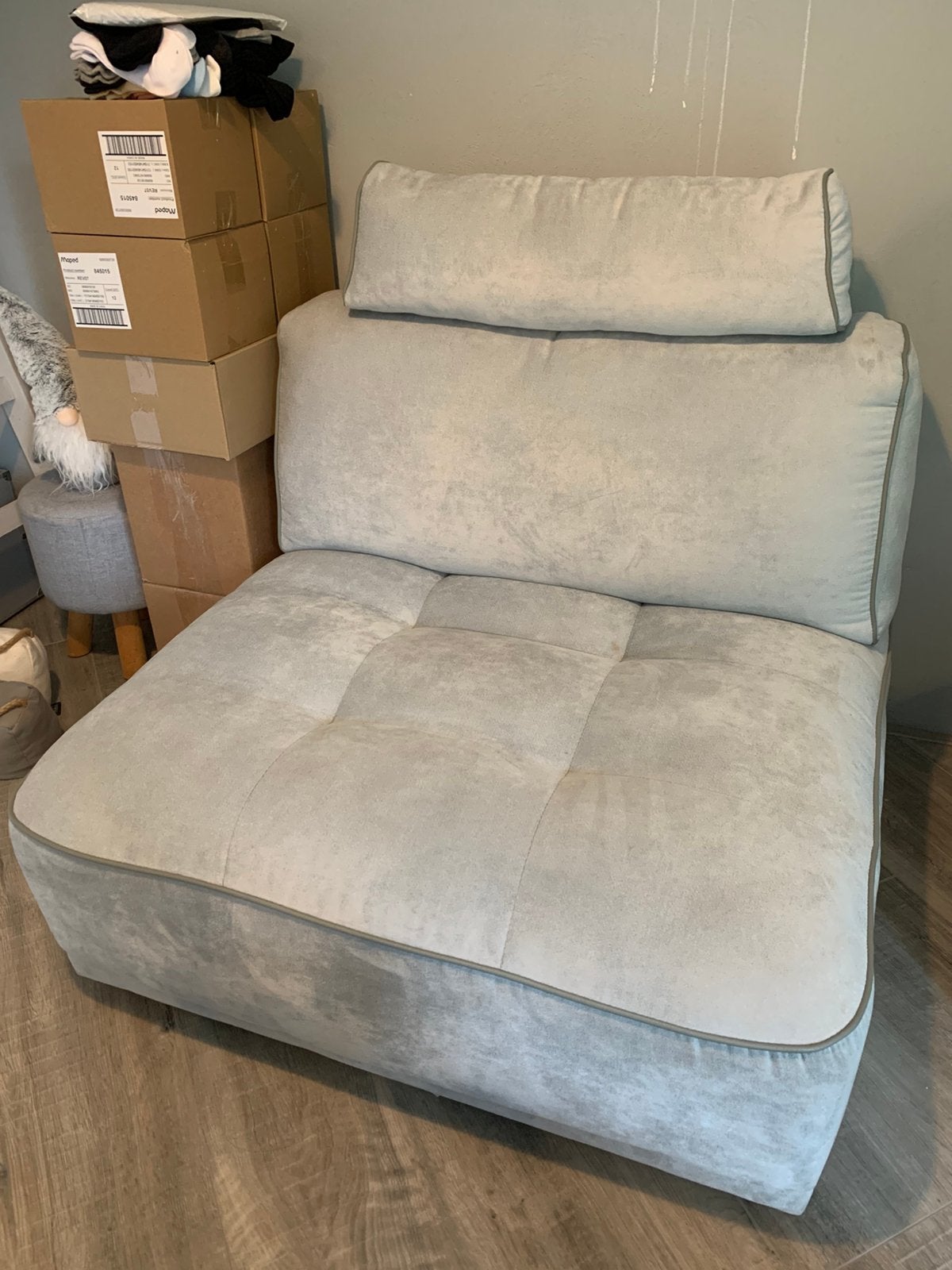 Grijs/blauw fauteuil/loungebank, Huis en Inrichting, Banken | Sofa's en Chaises Longues, Ophalen, Gebruikt, Eenpersoons, Minder dan 150 cm