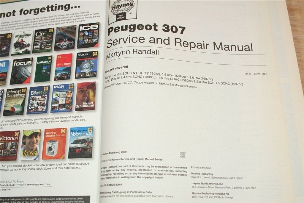 Peugeot 307 — Haynes Werkplaatshandboek 2001–2008, Ophalen of Verzenden