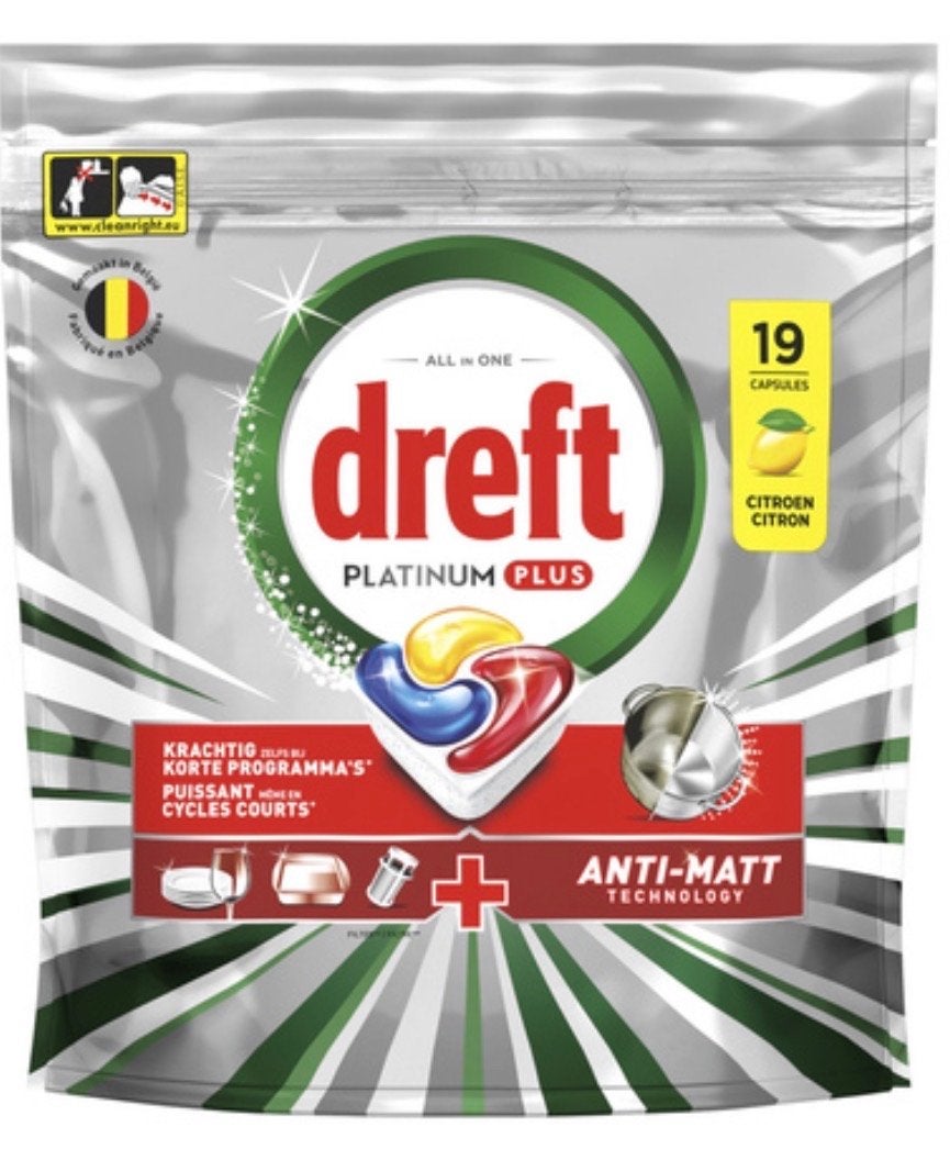 Dreft Platinum Plus Citroen Vaatwastabletten - 19 Capsules, Ophalen of Verzenden, Nieuw, Inbouw, Minder dan 85 cm