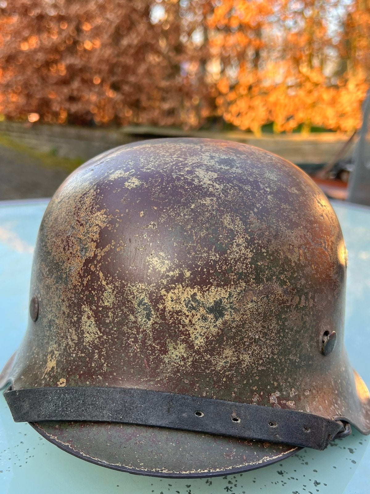 Duitse xx normandie camo helm Stavelot, Verzamelen, Ophalen of Verzenden, Duitsland, Helm of Baret