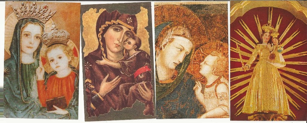 Maria met kindje Jezus ( 4 mooie Prentjes ), Ophalen of Verzenden, Zo goed als nieuw, Kaart of Prent, Christendom | Katholiek