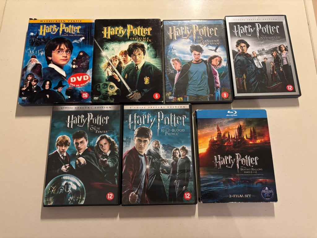Complete harry potter films 1,2,3,4,5,6,7-1,7-2 dvd bluray!, Ophalen of Verzenden, Zo goed als nieuw, Overige typen