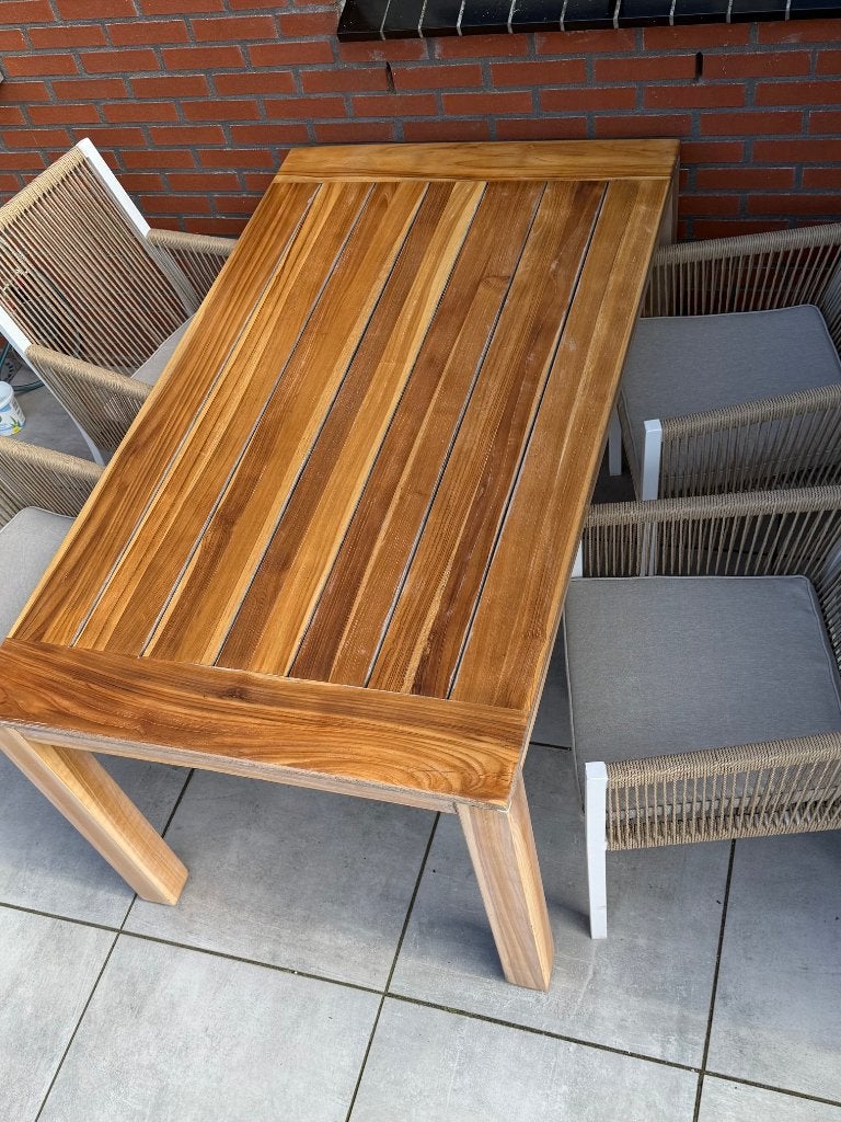 Tuintafel set te koop, Tuin en Terras, Tuintafels, Ophalen, Gebruikt, Rechthoekig, Hout