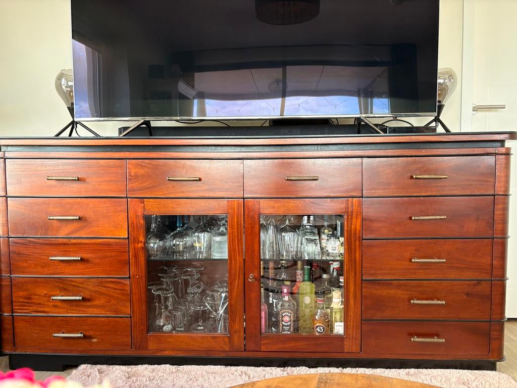 Luxe Art Deco Dressoir Mahoniehout - Jan Frantzen Stijl, Ophalen, Gebruikt, 200 cm of meer, Met lade(s)