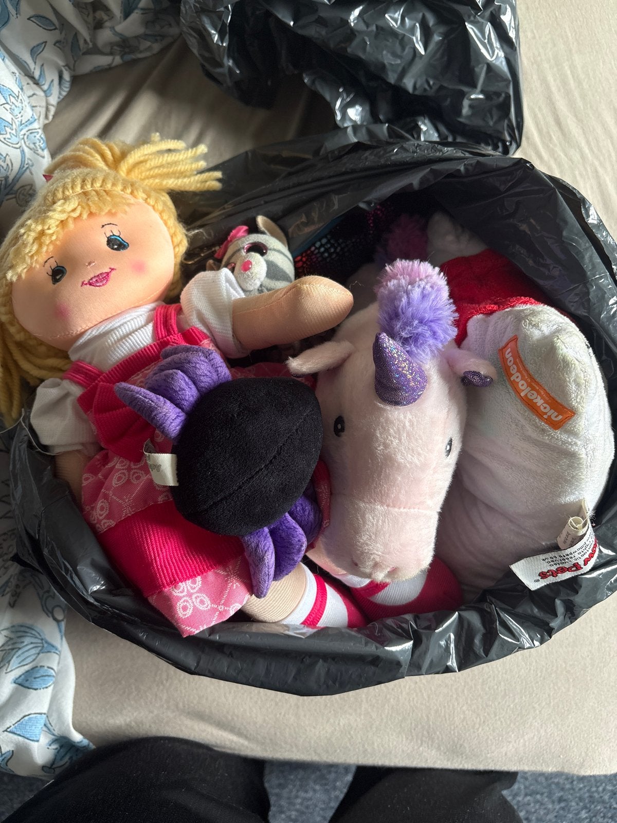 Zakje vol knuffels: pop, eenhoorn, kat en meer!, Ophalen, Gebruikt, Overige karakters, Middelgroot (20 tot 80 cm)