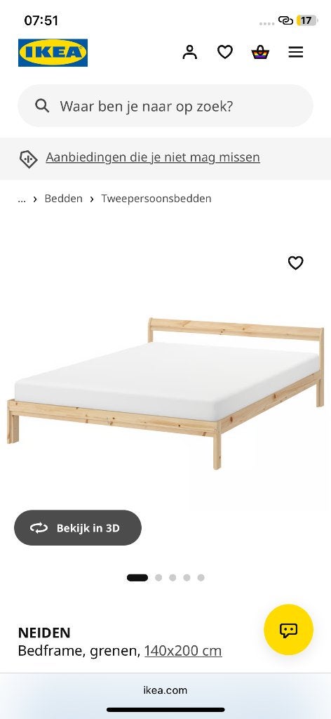 Ikea Neiden bedframe 140x200 + Lönset lattenbodems, Ophalen, Gebruikt, Bruin, Tweepersoons
