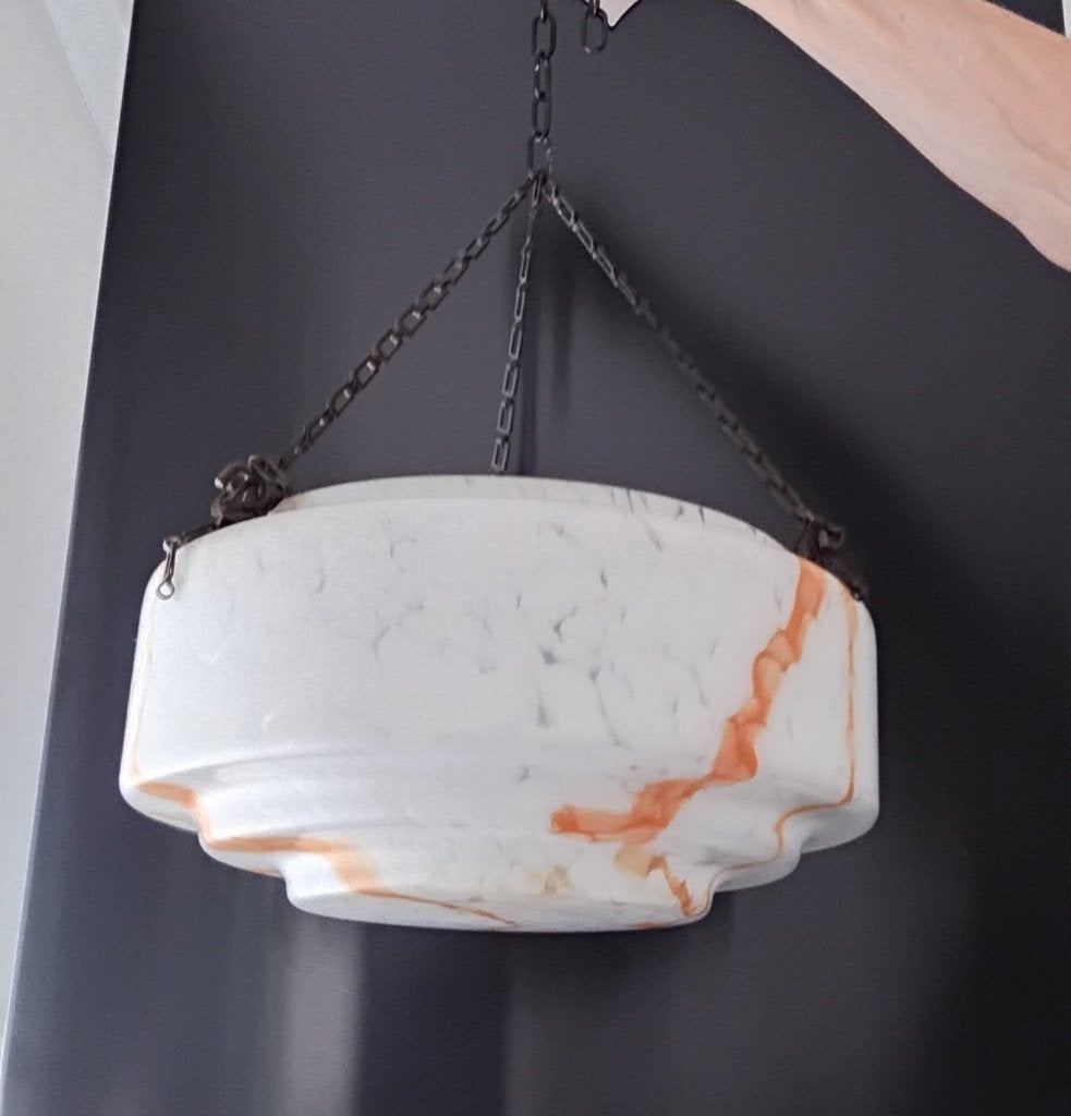 VINTAGE  -   Plafondlamp met Marmerlook Glas, Ophalen, Gebruikt, Vintage, Meerkleurig