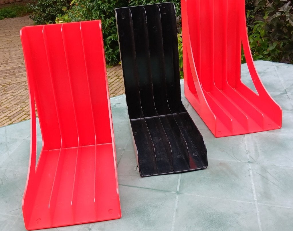 Mooie vintage set LP houders rood en zilver-zwart, Ophalen of Verzenden, Gebruikt