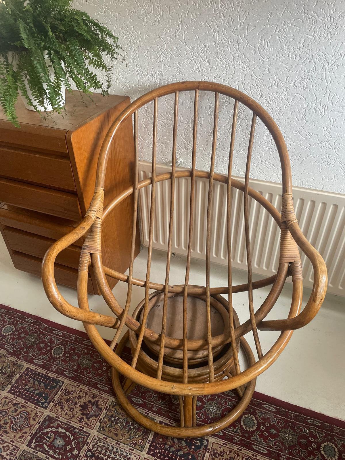 Vintage rotan draaifauteuil jaren ’70 stijl, Ophalen, Gebruikt, Bruin, Eén
