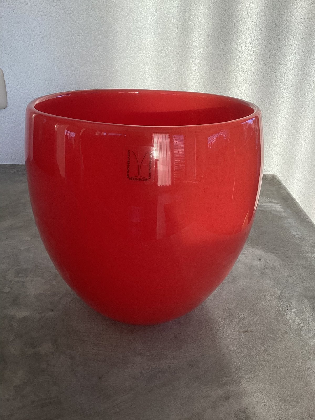 Zware mond geblazen oranje bloempot, vaas glas, Oranje, Ophalen of Verzenden, Minder dan 50 cm, Glas