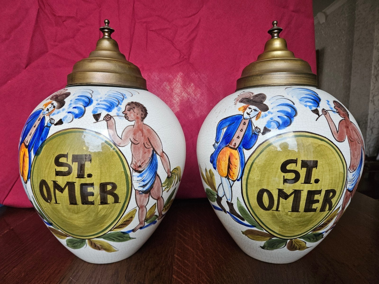 Antieke porseleinen tabakspotten - St. Omer 2 st, Ophalen