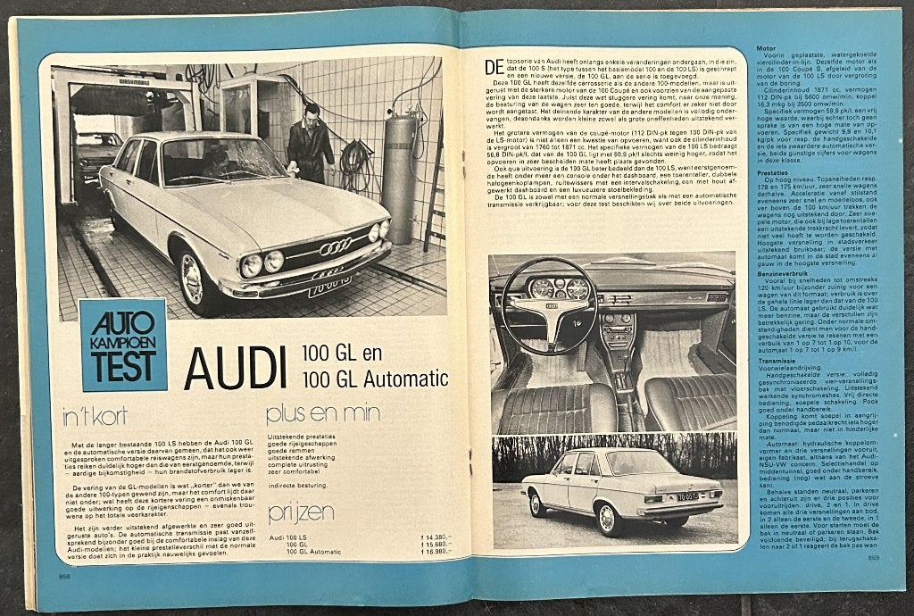 Audi 100 GL ( C1 - F104 ) test in Autokampioen 1972, Gelezen, Ophalen of Verzenden, Autokampioen, Audi
