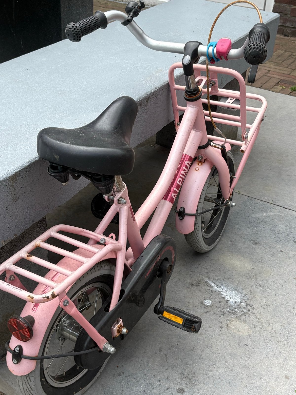Alpina Cargo kinderfiets roze - 12 inch, Ophalen, Gebruikt, Velgrem, 16 tot 20 inch