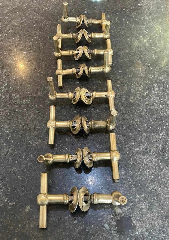 8x Chemin de fer Deurklinken Antiek 1920 messing deurkrukken, Ophalen of Verzenden