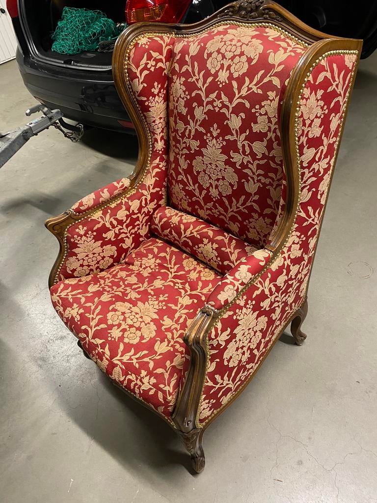 Barok/rococo fauteuil met goud rode bekleding, Huis en Inrichting, Fauteuils, Barok/Roccoco, Ophalen of Verzenden, Zo goed als nieuw