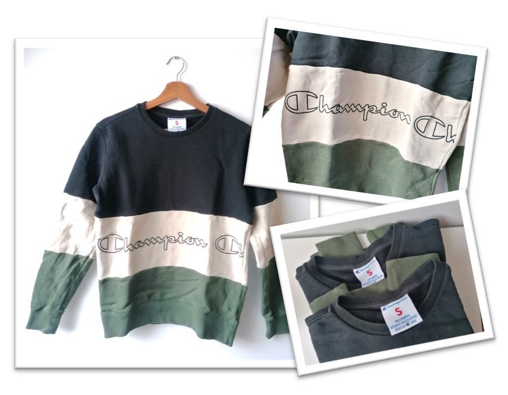 Champion blauw crème groen gestreepte trui sweater, maat S, Blauw, Champion, Ophalen of Verzenden, Gedragen