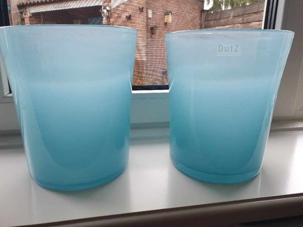 2 zware DUTZ vazen, Blauw, Ophalen of Verzenden, Minder dan 50 cm, Glas