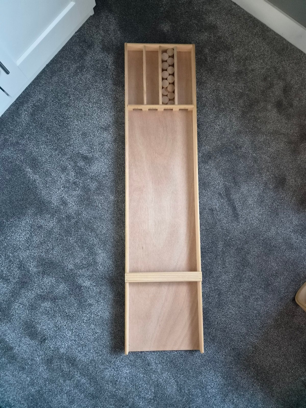 Houten sjoelbak met sjoelschijven, Een of twee spelers, Ophalen, Zo goed als nieuw, Onbekend
