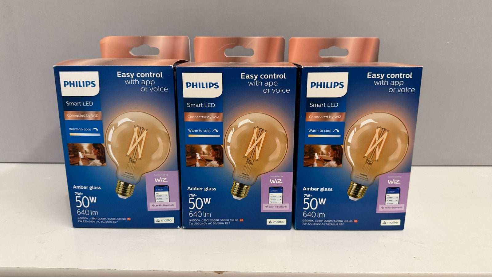 3x Philips Smart LED (Wiz) 7W Amber Glas Nieuw, Overige lichtkleuren, Nieuw, Ophalen of Verzenden, Smart lamp