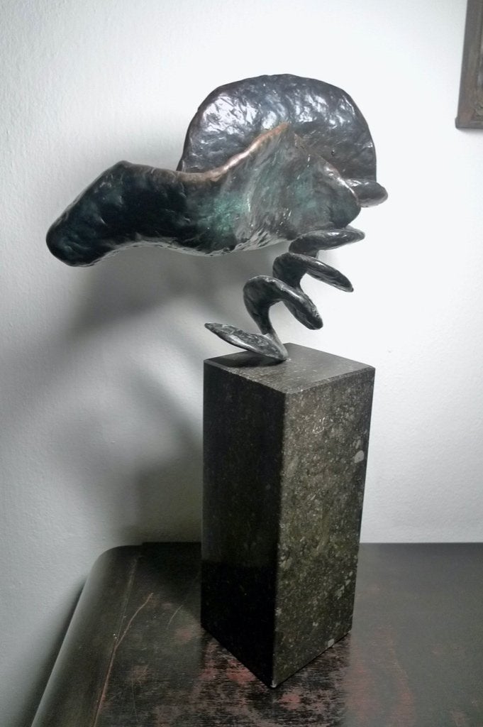 abstract bronzen kunstwerk " vogel" op sokkel jaren 70, Ophalen of Verzenden, Europa, Abstract, Brons
