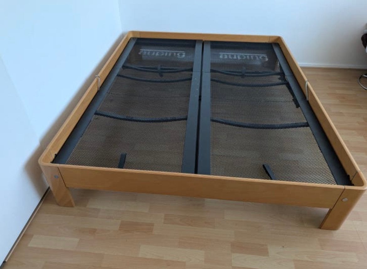 Auping Auronde bed beuken 160x200x34 cm incl. Vlak spiralen, Ophalen, Gebruikt, Beige, Tweepersoons