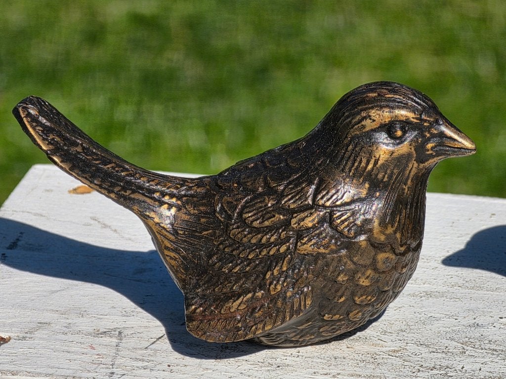 WINTERKONINKJE / VOGEL / Bronzen tuinbeeld, Dierenbeeld, Nieuw, Info@huisentuindecoratiemarie.nl, Huis en tuin decoratie marie