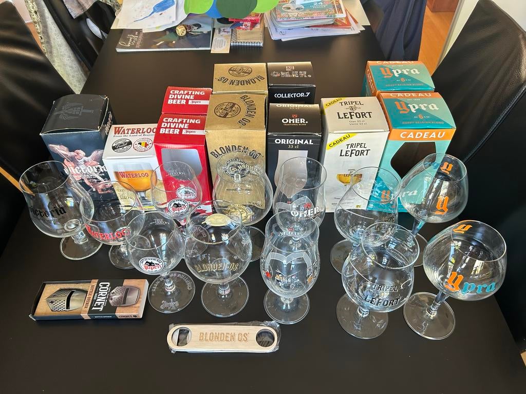 Grote collectie bierglazen, deels in doos, Verzamelen, Biermerken, Ophalen, Zo goed als nieuw, Glas of Glazen, Overige merken