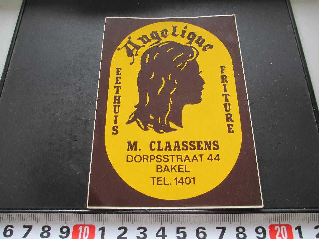 sticker bakel m claassens ANGELIQUE eethuis friture dorpsstr, Ophalen, Zo goed als nieuw