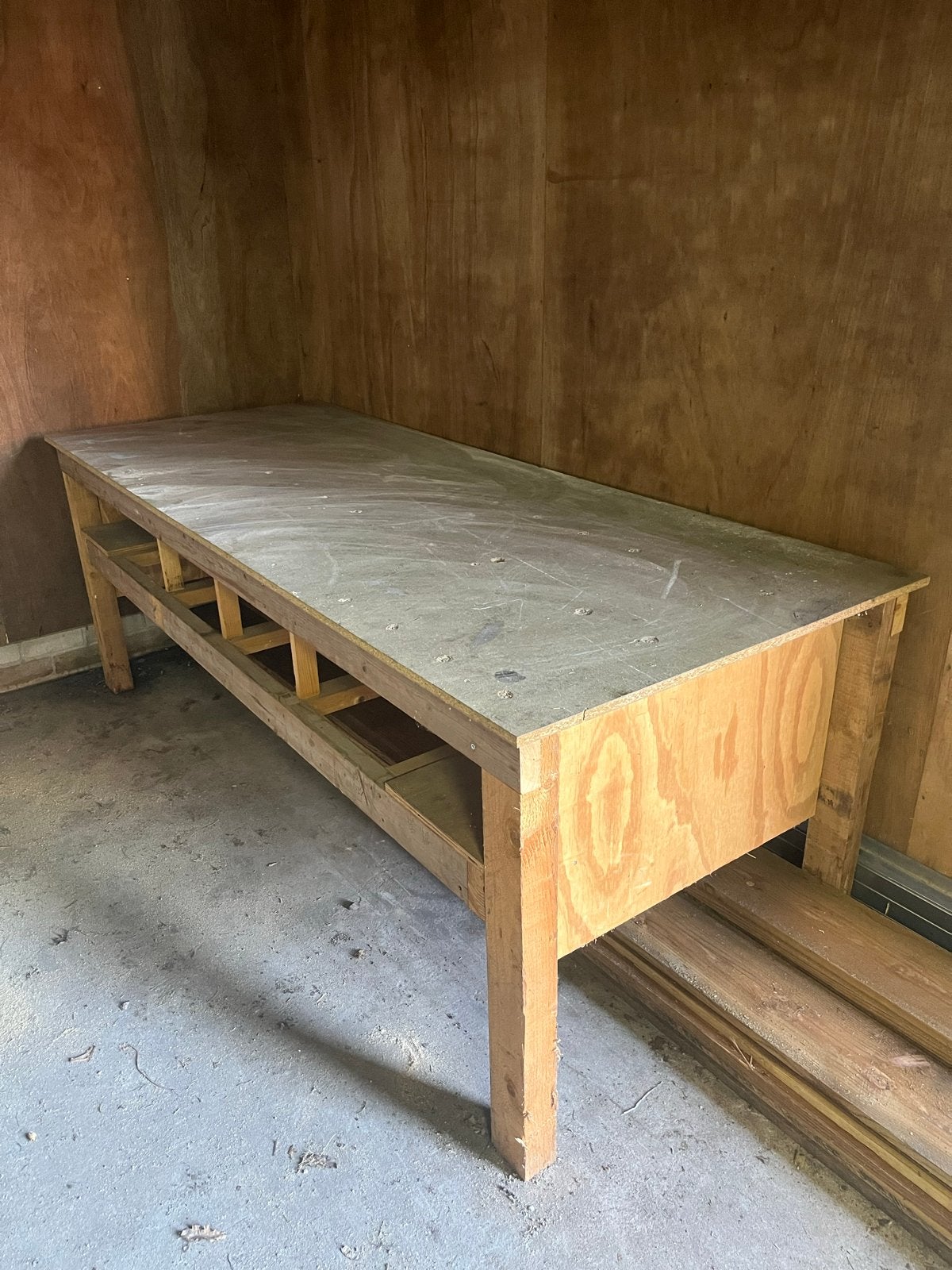 Stevige houten werkbank voor garage of werkplaats, Ophalen, Gebruikt, 170 cm of meer