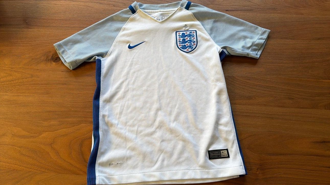 Nike Engeland Voetbalshirt-Wit/Blauw-Maat XS kinder 122-128, Wit, Ophalen of Verzenden, Zo goed als nieuw, Voetbal