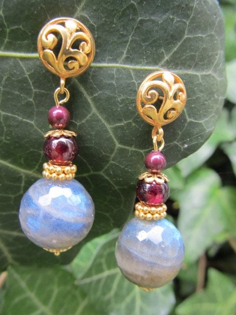 Oorbellen Blue Flash labradoriet-swarovski parel goud, Ophalen, Nieuw