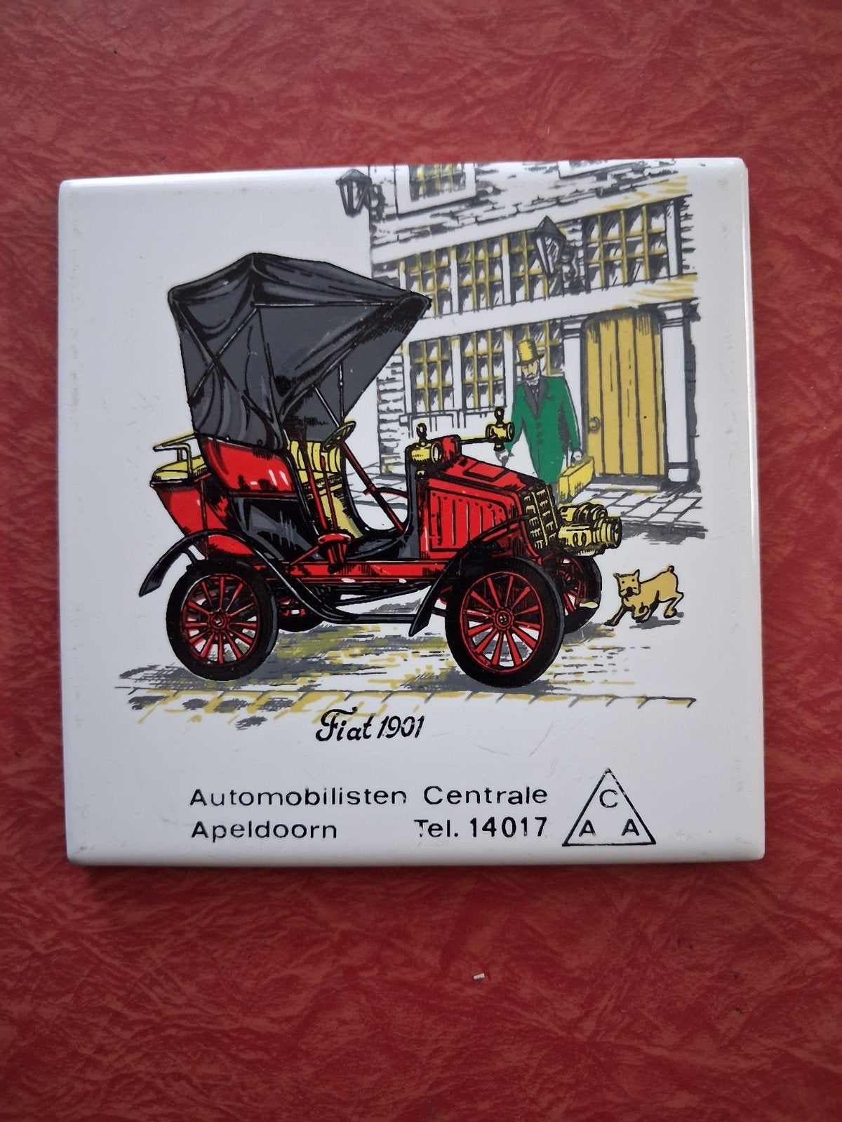 Vintage Fiat 1901 tegel onderzetter Automobilisten Centrale, Ophalen of Verzenden