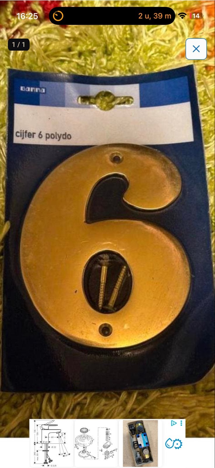 Huisnummer 6 Polydo - Nieuw in verpakking, Huis en Inrichting, Woonaccessoires | Overige, Nieuw, Metaal, Goud, Ophalen