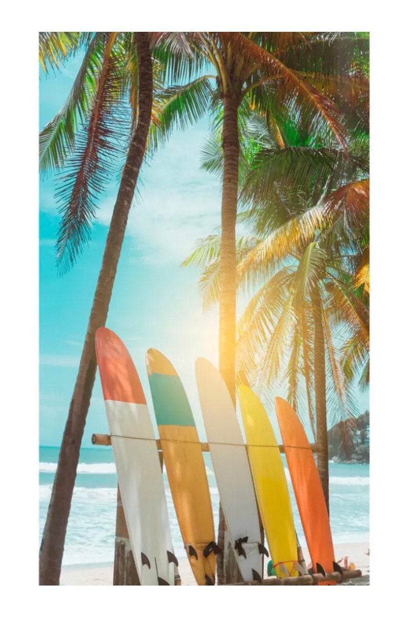 Nieuw. Fotobehang surfen, surfboard behang. Printbehang surf, Overige patronen, Ophalen of Verzenden, Fotobehang, 5 tot 10 m²