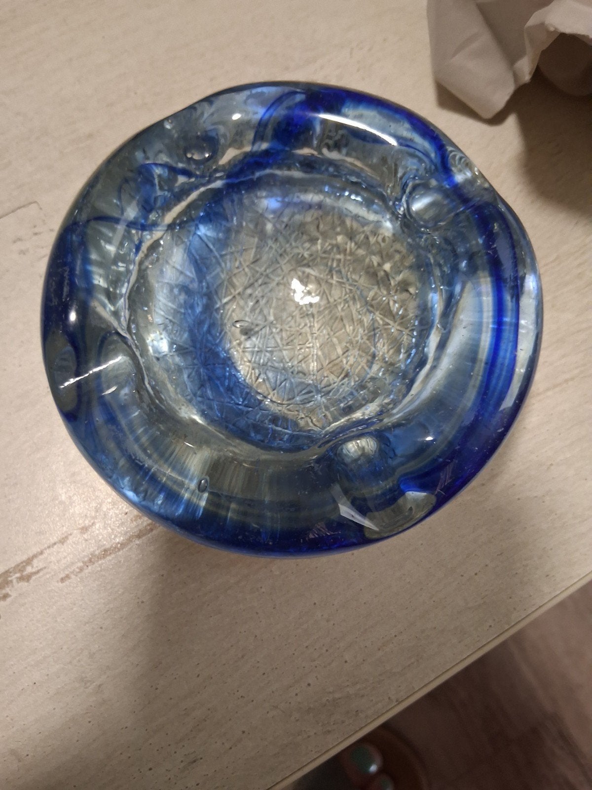 Vintage Maastricht Kristal Asbak - Blauw Glas, Ophalen of Verzenden