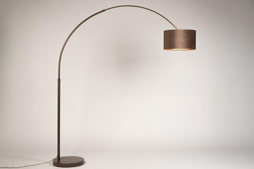 booglamp vloerlamp velvet kap bruin hoekbank bank tafel lamp, Ophalen of Verzenden, Nieuw, Metaal, 200 cm of meer
