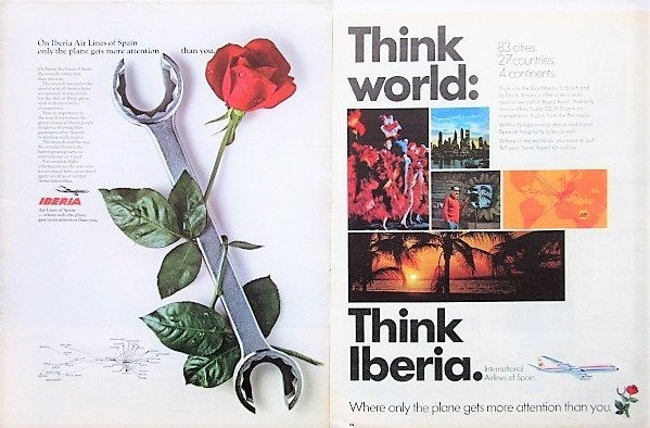 11 oude advertenties reclames Iberia vliegmaatschappij 67-72, Ophalen of Verzenden, Gebruikt, Overige typen