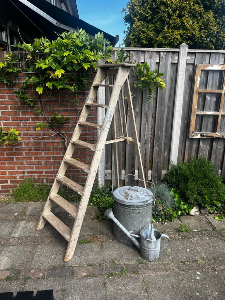 Vintage Houten Ladder - Decoratief en Functioneel, Doe-het-zelf en Verbouw, Ladders en Trappen, Ophalen, Zo goed als nieuw, Ladder
