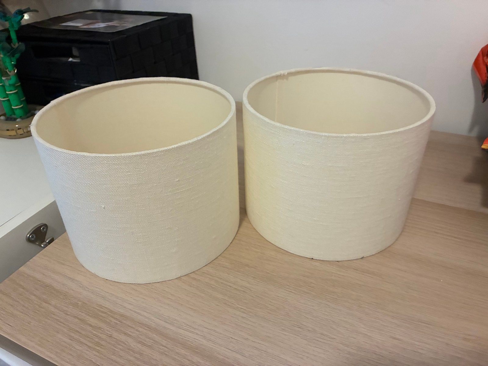 Set van 2 kleine crèmekleurige lampenkappen, Ophalen, Gebruikt, Rond, Textiel