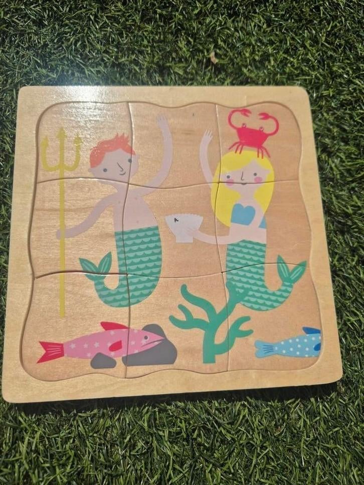 Houten zeemeermin puzzel voor kinderen, Ophalen of Verzenden, Minder dan 10 stukjes, Zo goed als nieuw