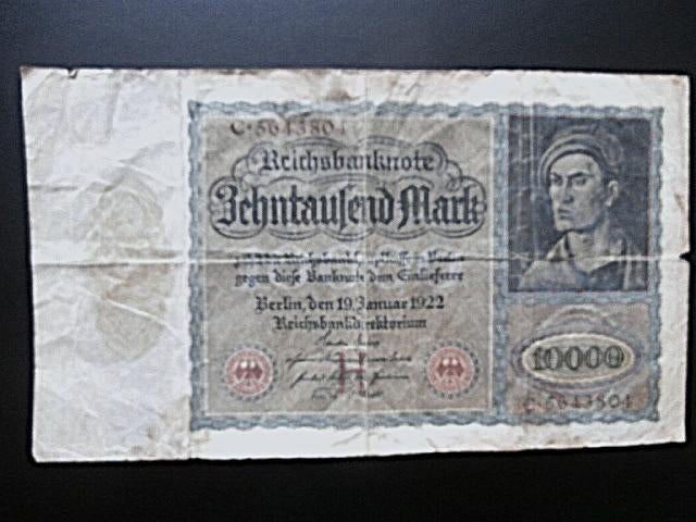 Bank Biljet Duitsland 1922 Reichsbanknote 10.000 Mark - C, Postzegels en Munten, Bankbiljetten | Europa | Niet-Eurobiljetten, Verzenden