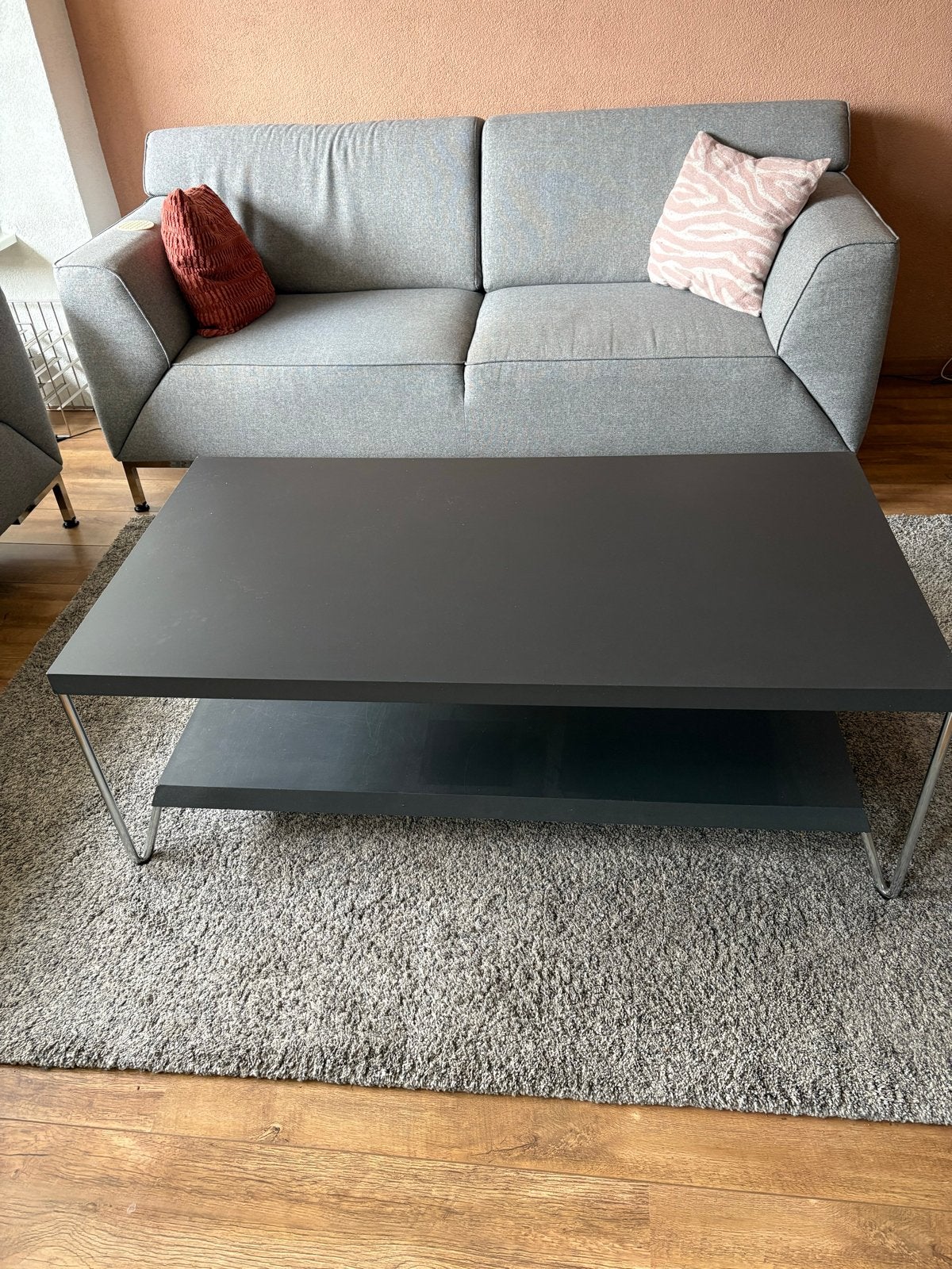 Salontafel en 2 bijzettafels - Grijs/Zwart met metaal, Huis en Inrichting, Tafels | Salontafels, Gebruikt, 100 tot 150 cm, Metaal