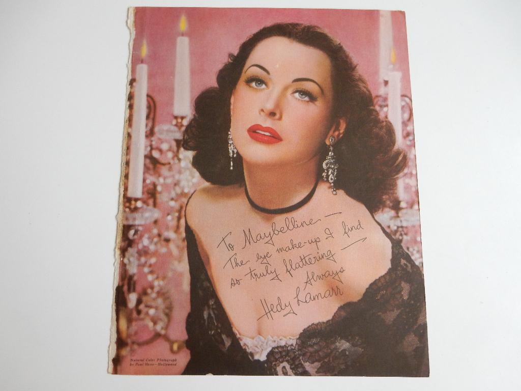 Hedy Lamarr Amerikaanse actrice? reclame uit tijdschrift., Ophalen of Verzenden, 1940 tot 1960, Buitenland, Knipsel(s)