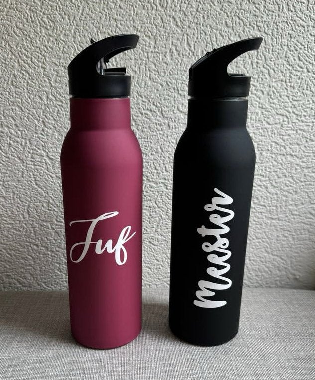 Rvs drinkfles met rietje | juf meester, Ophalen of Verzenden, Nieuw