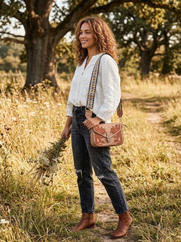 IZIA tas schoudertas boho ibiza vegan bruin leer western, Overige merken, Bruin, Nieuw, MHMOUTLET