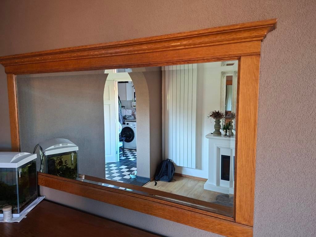 Dressoir spiegel met houten lijst, Ophalen, Zo goed als nieuw, Rechthoekig