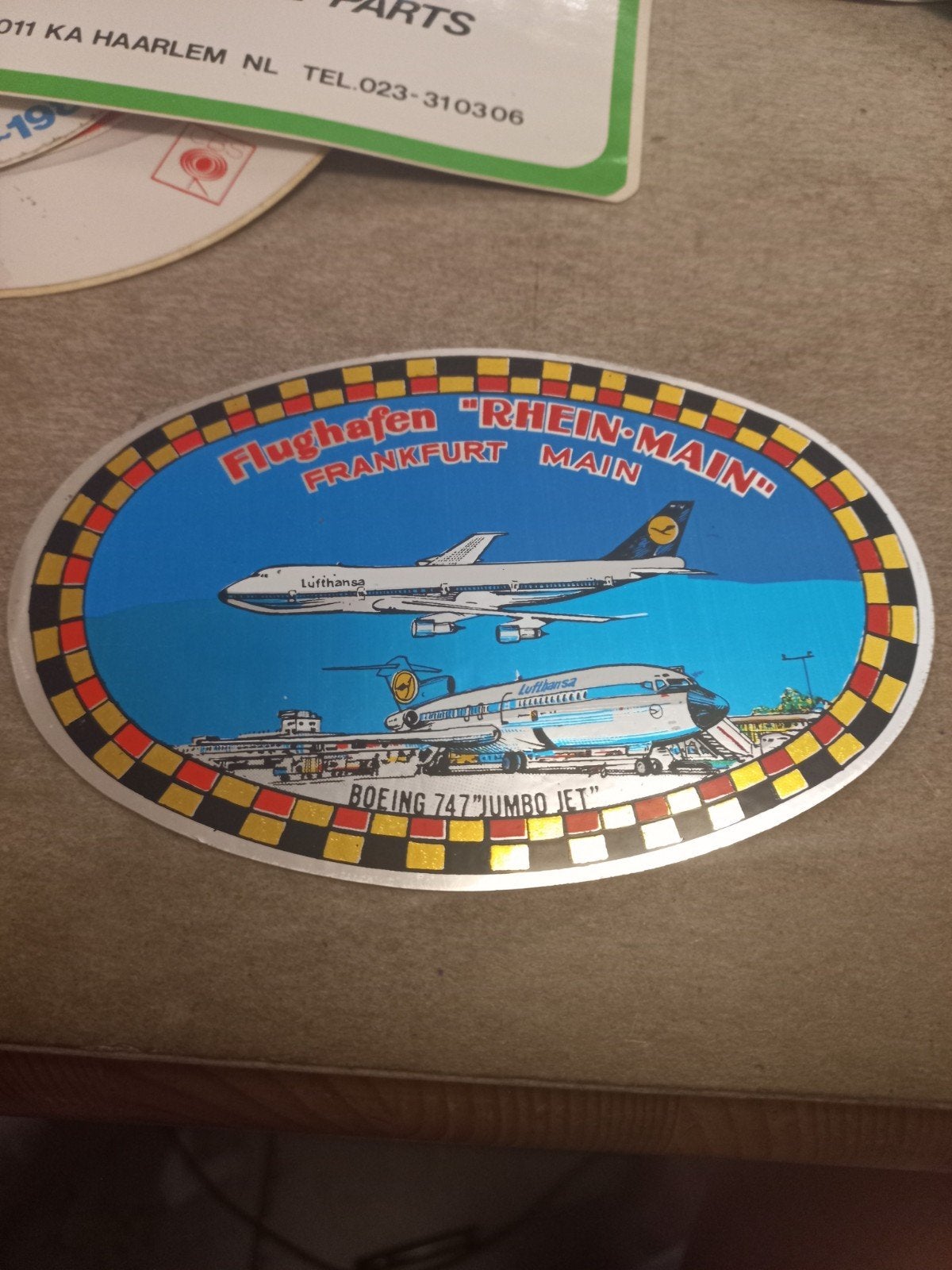 Vintage Lufthansa Boeing 747 Jumbo Jet Sticker Frankfurt, Ophalen of Verzenden