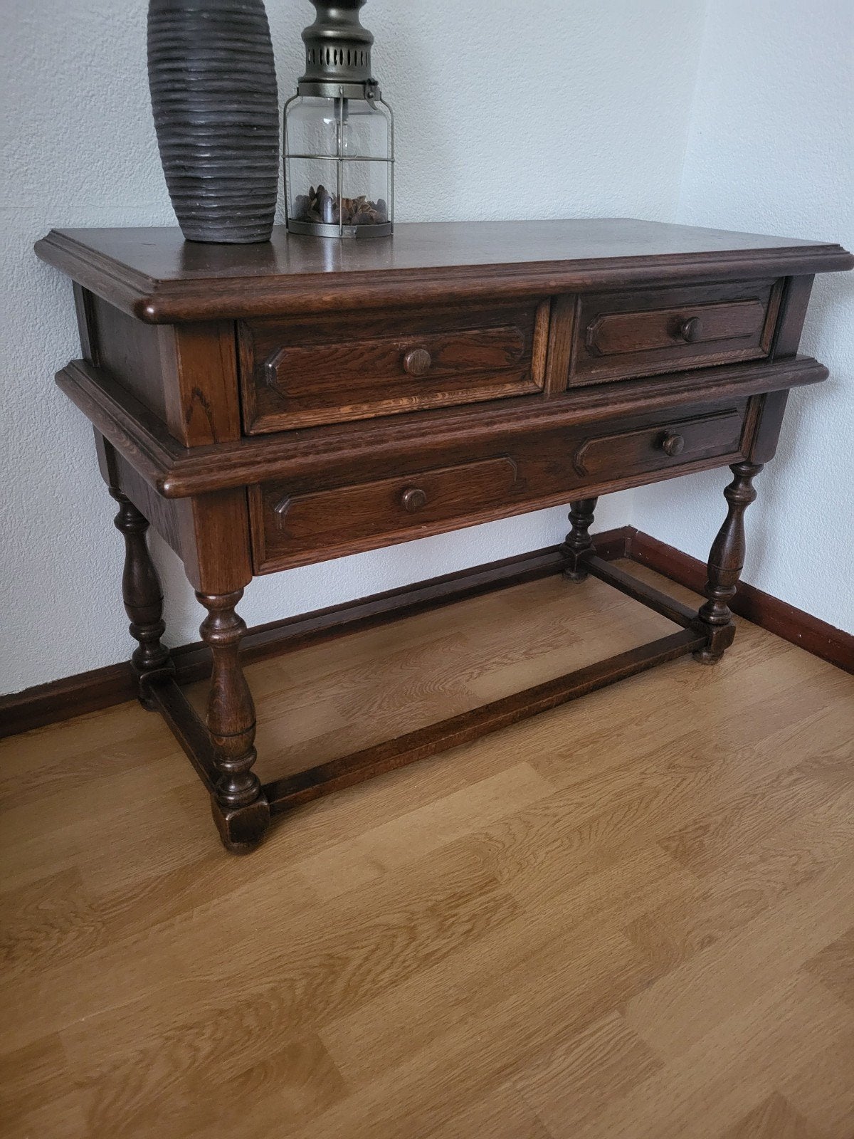 Antieke eikenhouten sidetable met lades, Gebruikt, 50 tot 100 cm, Klassiek, Antiek, Eikenhout