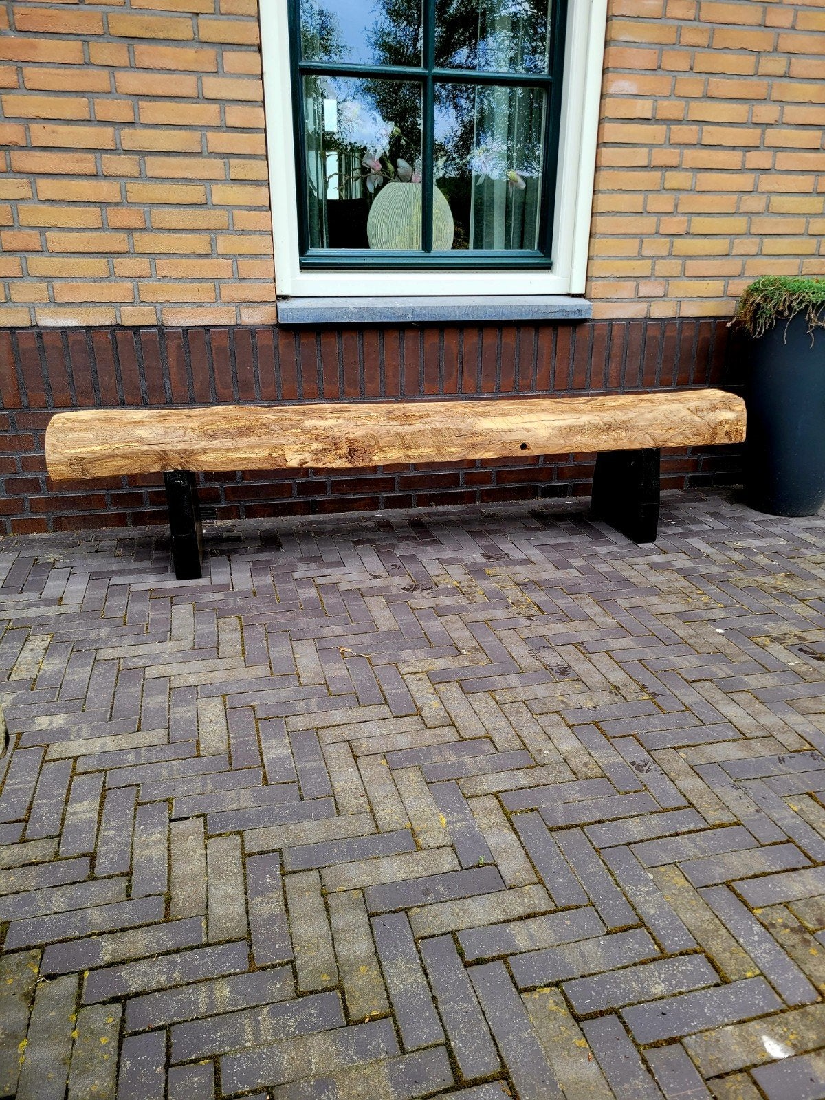 Uniek eikenhouten bankje/ tv-meubel, Tuin en Terras, Ophalen, Hout