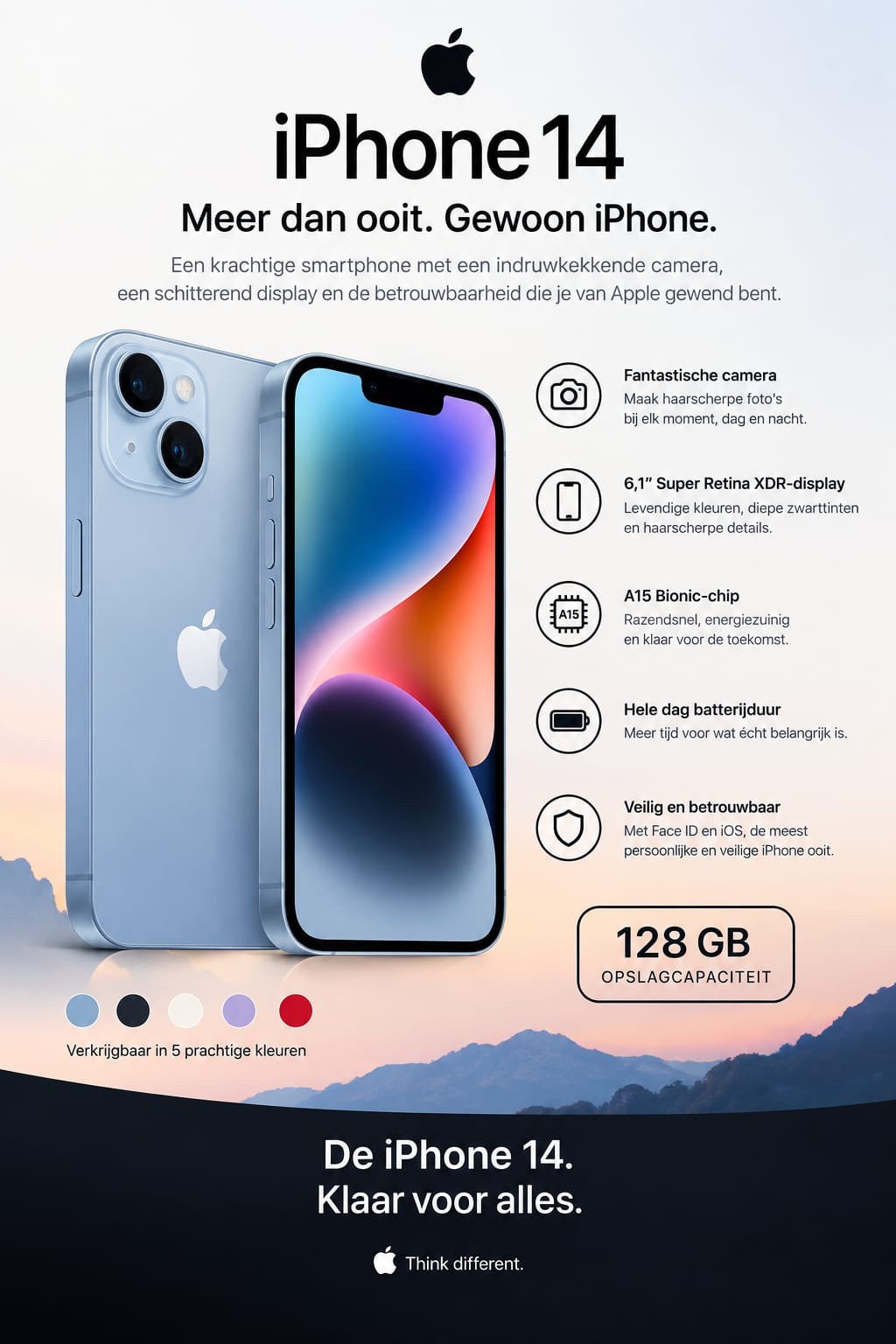 Iphone 14 128gb, Ophalen, 128 GB, Zwart, Zo goed als nieuw